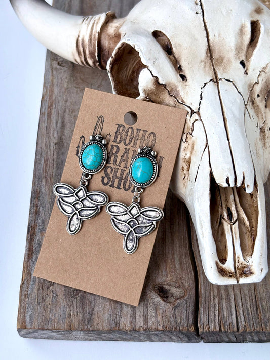 Boot Stitch Post Drop Earrings