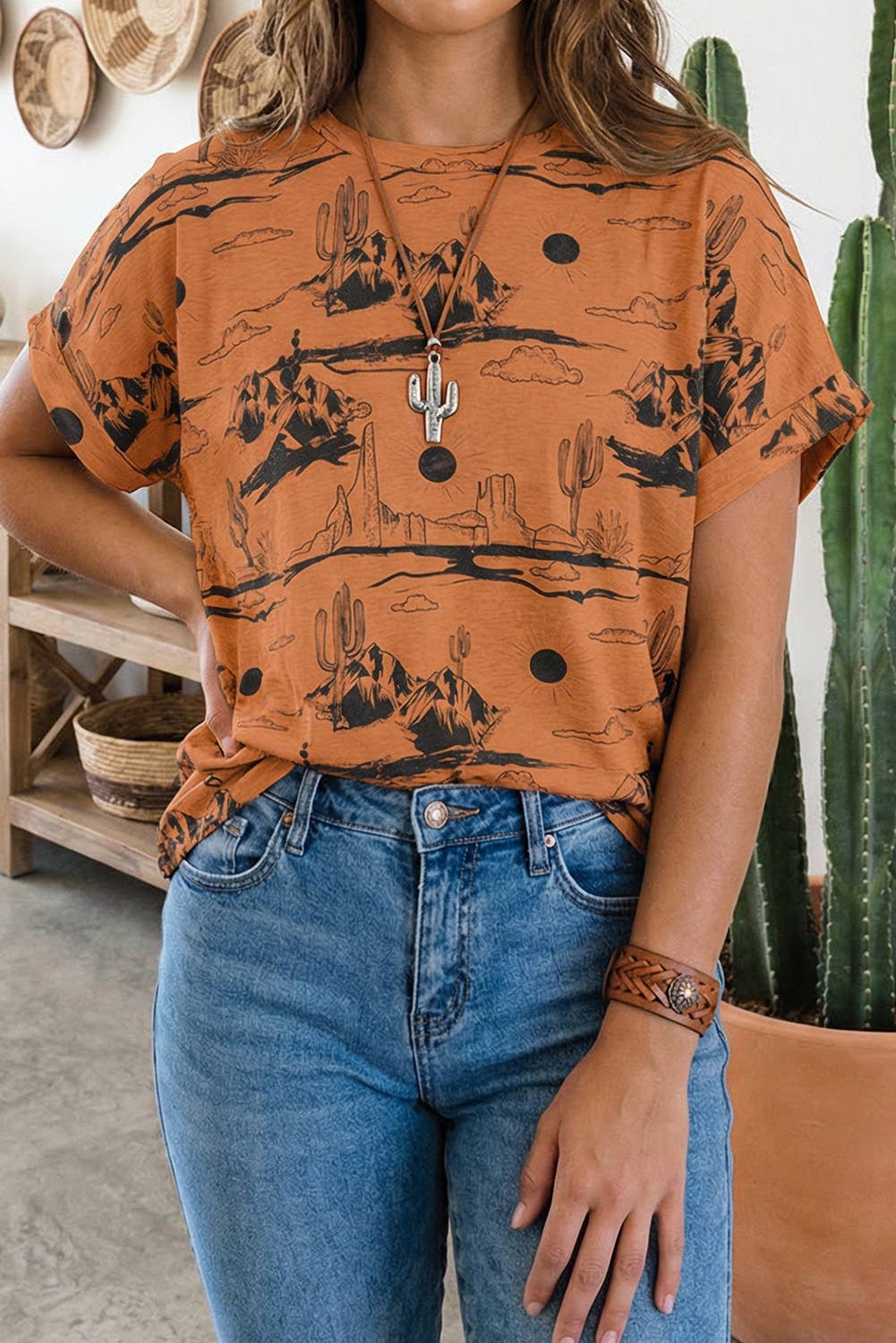 LDC Western Desert Sand Print Short Sleeve Knit Top