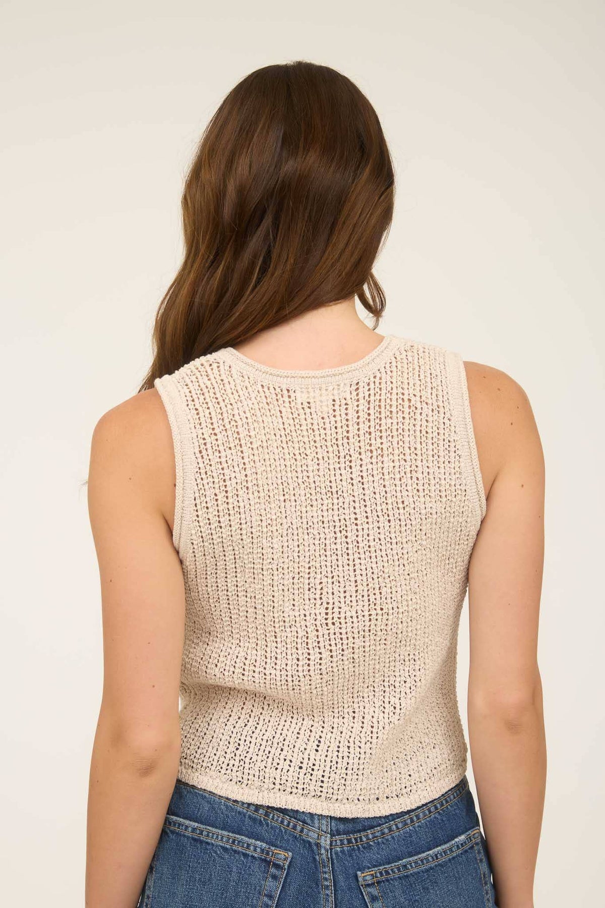V NECK FRONT BUTTON CROCHET KNIT VEST