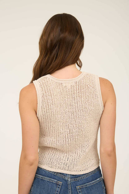 V NECK FRONT BUTTON CROCHET KNIT VEST