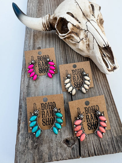 Semi Stone Stud Earrings