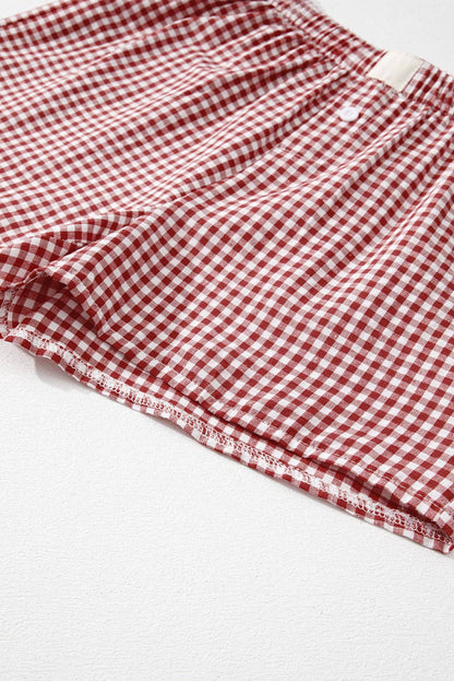 Red Gingham High Waisted Elastic Waist Summer Shorts