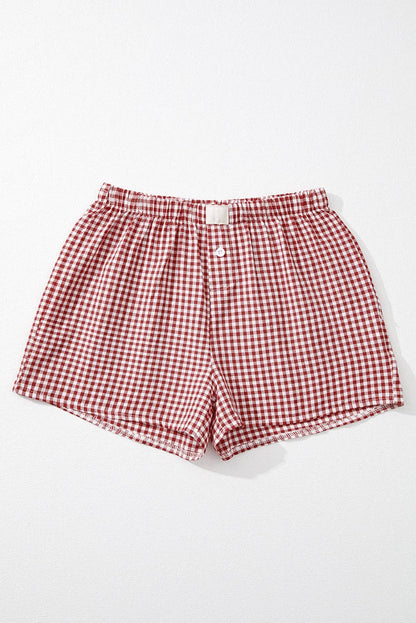 Red Gingham High Waisted Elastic Waist Summer Shorts