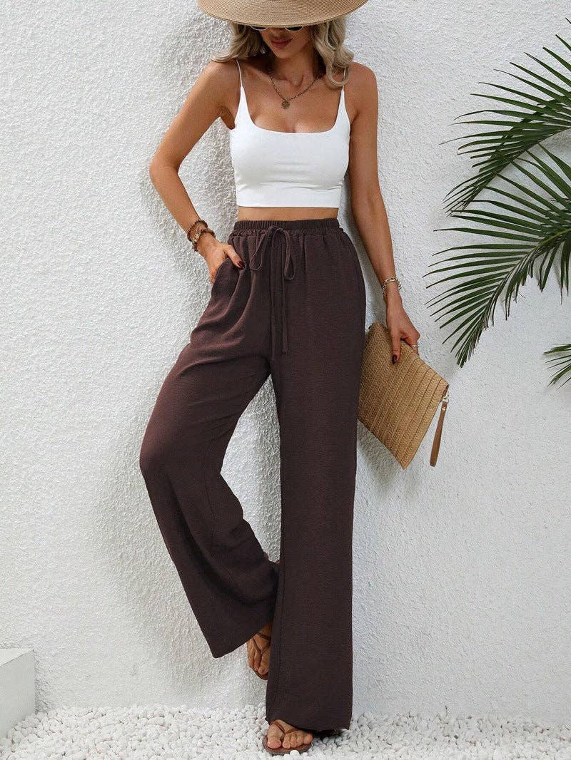High Waist Drawstring Wide Leg Lounge Pants
