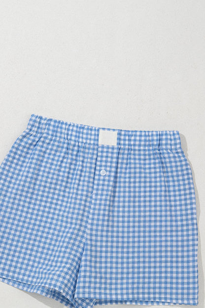 Red Gingham High Waisted Elastic Waist Summer Shorts