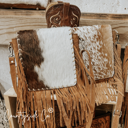 Bessie Cowhide Suede Fringe Womens Purse Crossbody