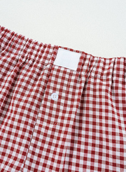Red Gingham High Waisted Elastic Waist Summer Shorts