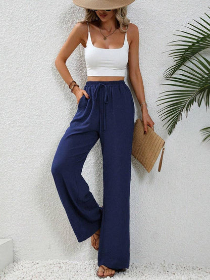 High Waist Drawstring Wide Leg Lounge Pants