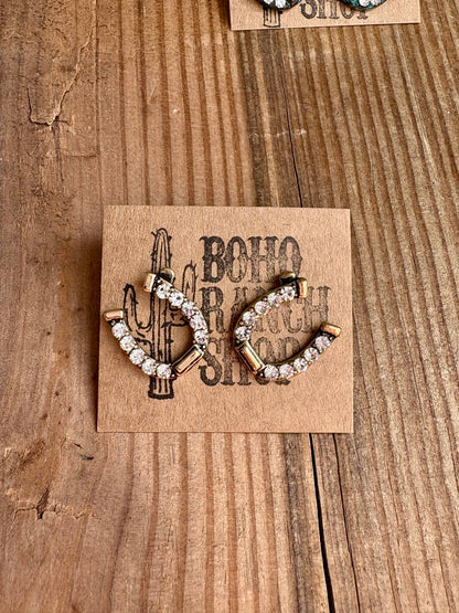 Western Horseshoe Stud Rhinestone Earrings