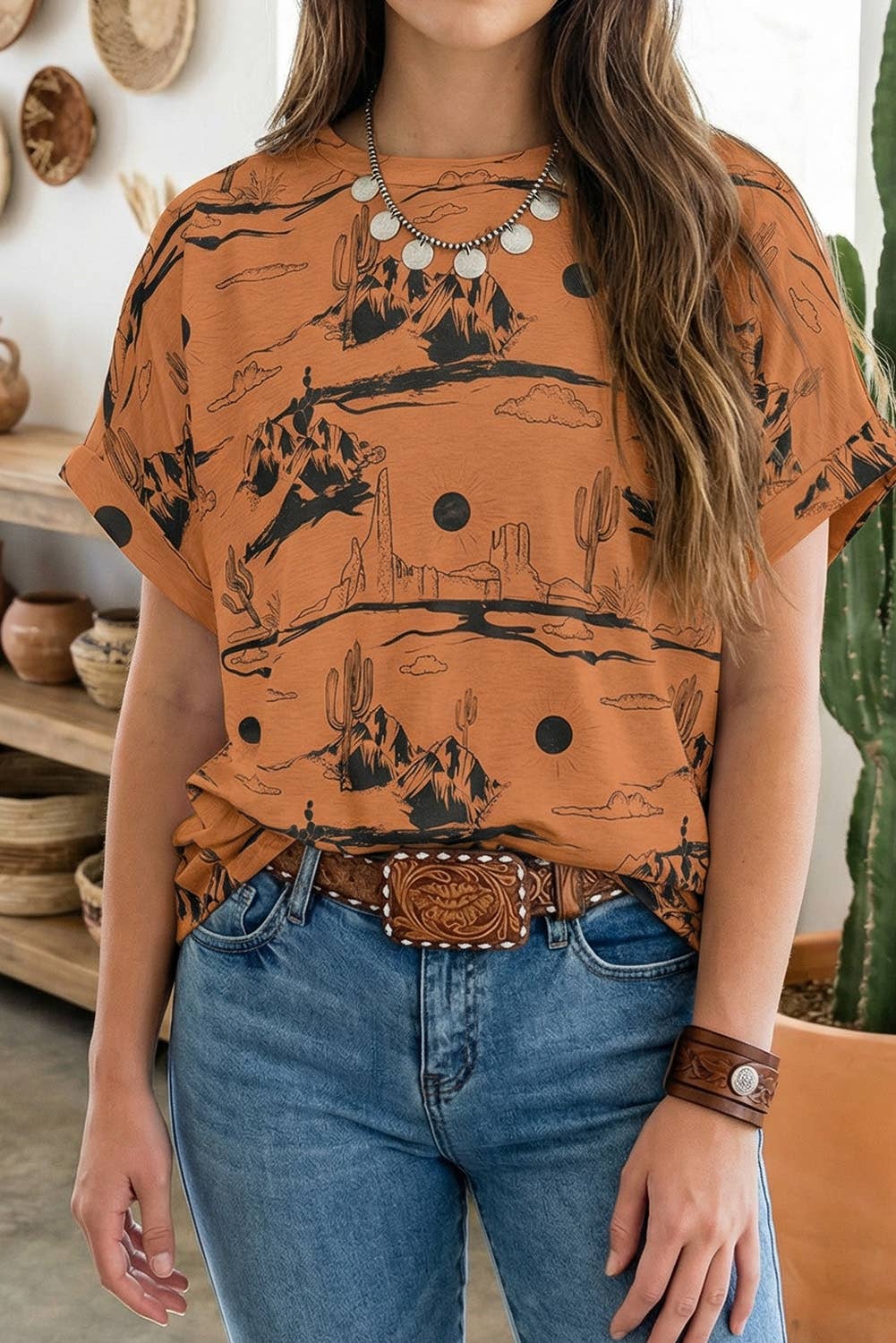 LDC Western Desert Sand Print Short Sleeve Knit Top