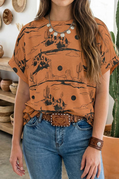 LDC Western Desert Sand Print Short Sleeve Knit Top
