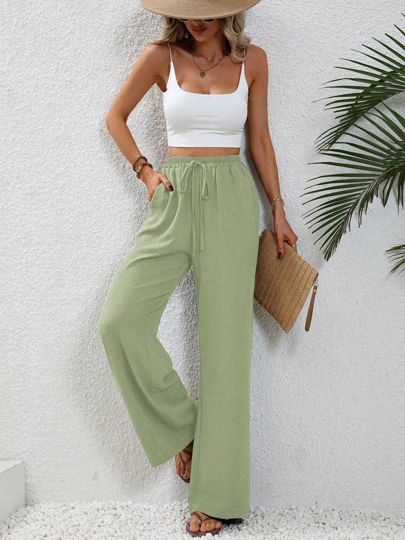 High Waist Drawstring Wide Leg Lounge Pants