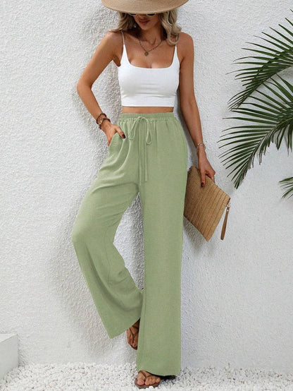 High Waist Drawstring Wide Leg Lounge Pants