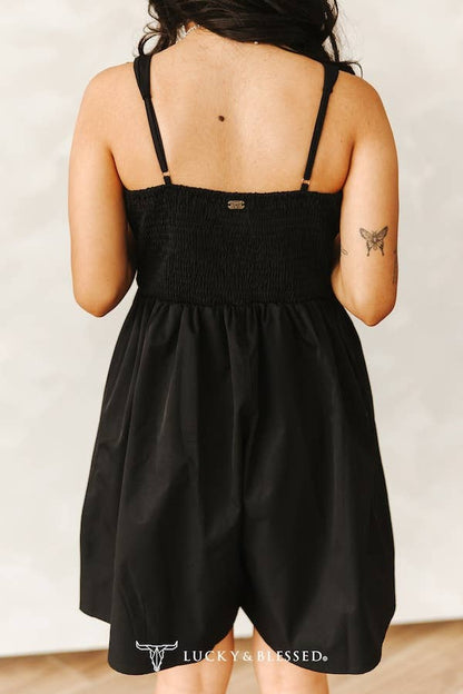 Black Spaghetti Strap Horse Snaffle Buckle Dress