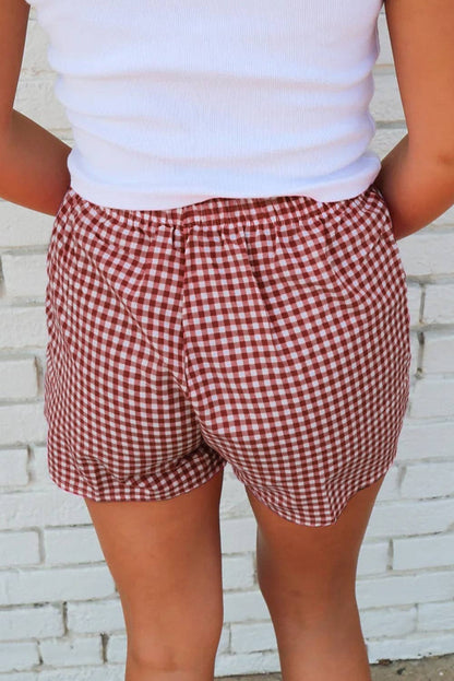 Red Gingham High Waisted Elastic Waist Summer Shorts