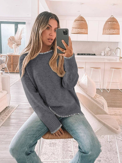 Knit Sweater with Contrast Trim – Casual & Cozy