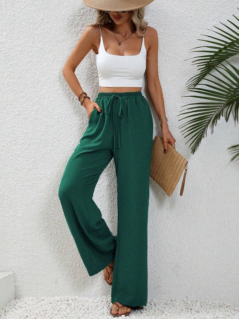 High Waist Drawstring Wide Leg Lounge Pants