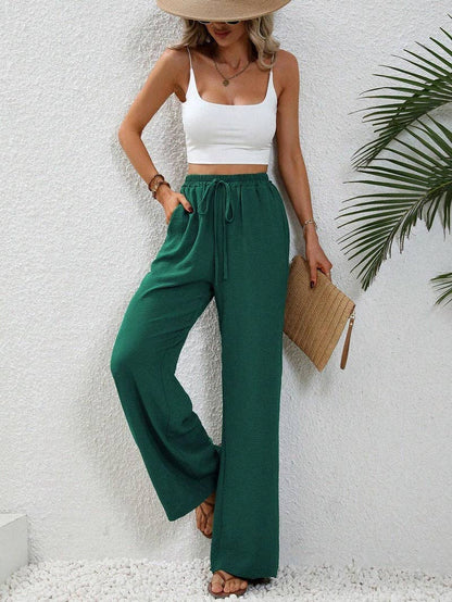 High Waist Drawstring Wide Leg Lounge Pants