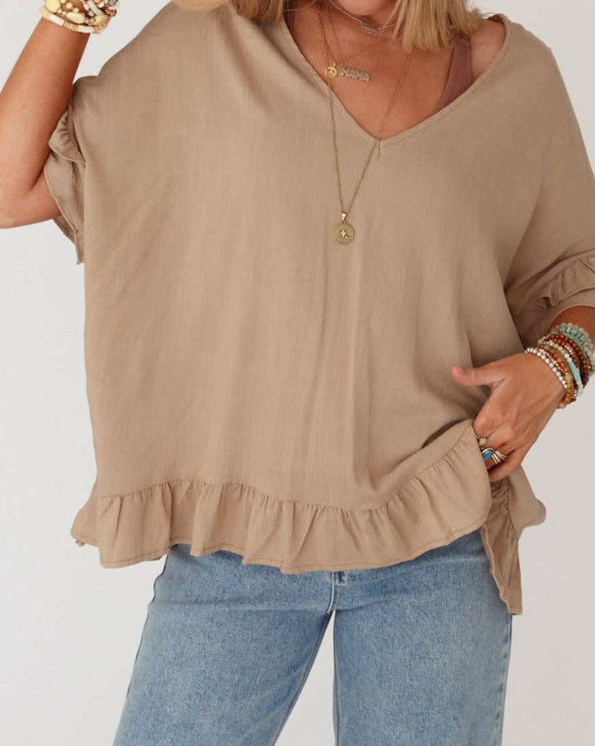 Loose Ruffle V-Neck Blouse