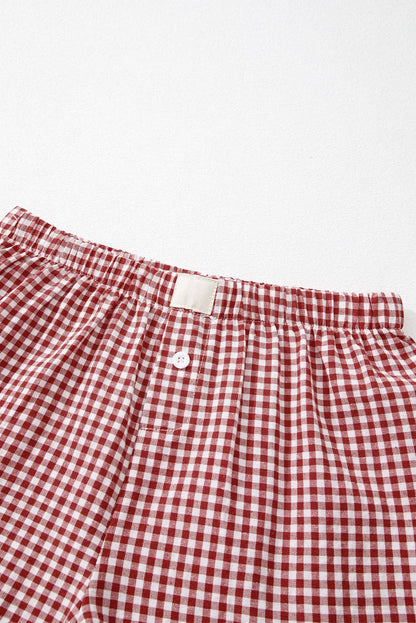 Red Gingham High Waisted Elastic Waist Summer Shorts