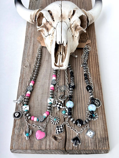 2 Layered Western Style Charm Navajo Pearl Choker Necklace
