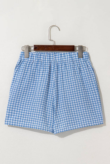 Red Gingham High Waisted Elastic Waist Summer Shorts