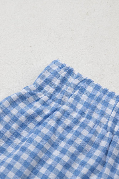 Red Gingham High Waisted Elastic Waist Summer Shorts