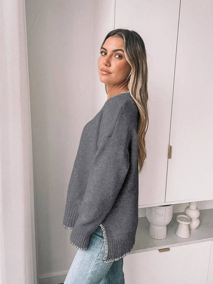 Knit Sweater with Contrast Trim – Casual & Cozy