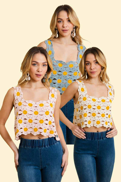 Cute Daisy Crochet Crop Top 🌼 | Trendy Summer Fashion