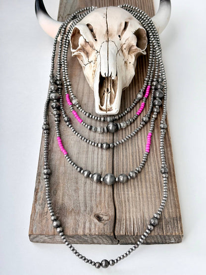 5 Layered Western Multi Size Navajo Pearl Bead Necklace