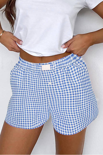 Red Gingham High Waisted Elastic Waist Summer Shorts
