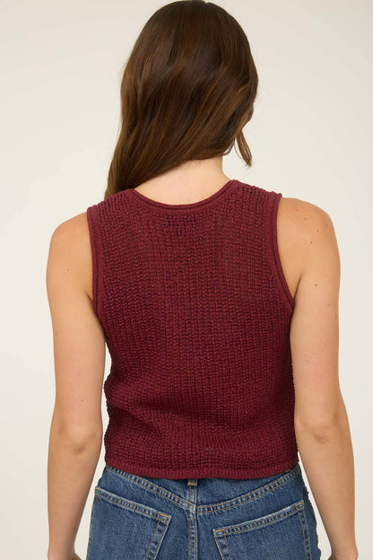 V NECK FRONT BUTTON CROCHET KNIT VEST