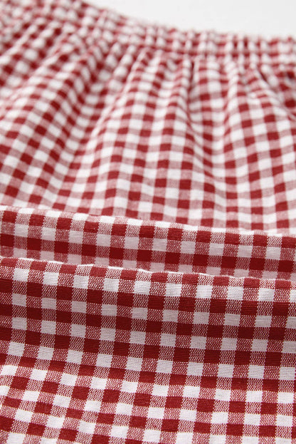Red Gingham High Waisted Elastic Waist Summer Shorts