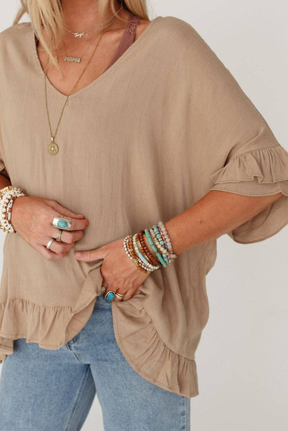 Loose Ruffle V-Neck Blouse