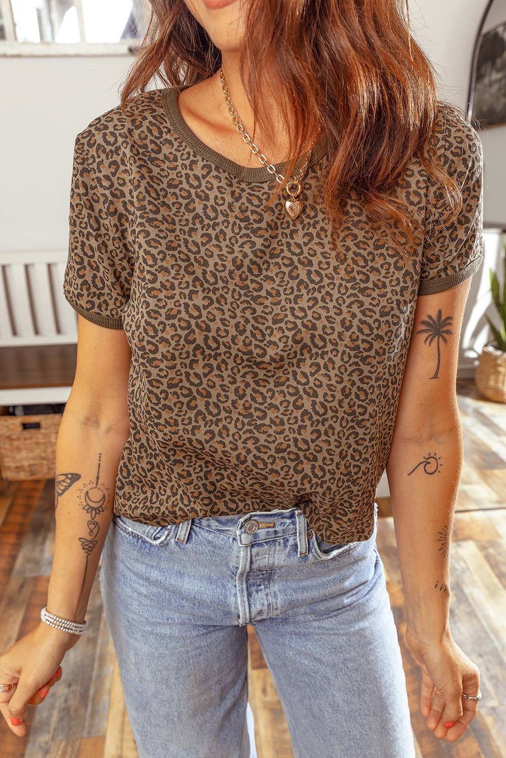 LDC Khaki Fierce Leopard Crew Neck T Shirt|S-4X