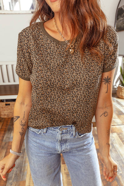 LDC Khaki Fierce Leopard Crew Neck T Shirt|S-4X
