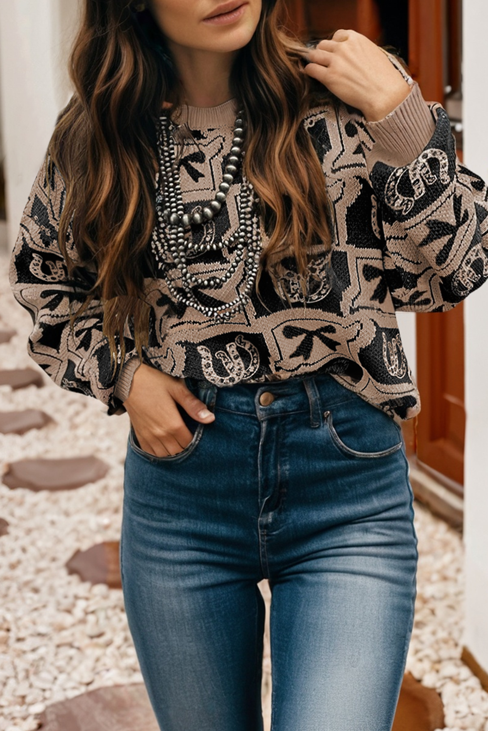 LDC Western Fashion Patterned Loose Sweater| S-4X