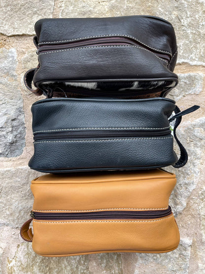 Cowhide | Tooled Leather Toiletry Makeup Shaving Travel Bag