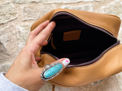 Cowhide | Tooled Leather Toiletry Makeup Shaving Travel Bag