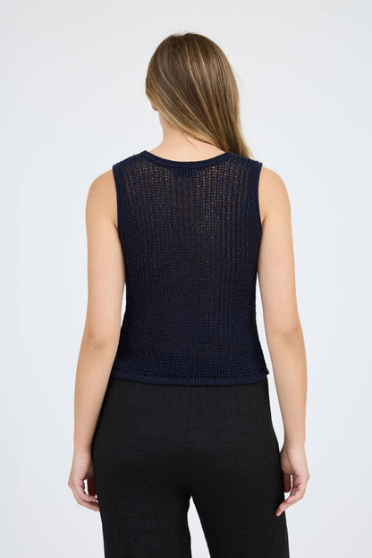 V NECK FRONT BUTTON CROCHET KNIT VEST