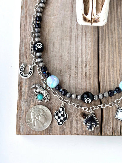 2 Layered Western Style Charm Navajo Pearl Choker Necklace