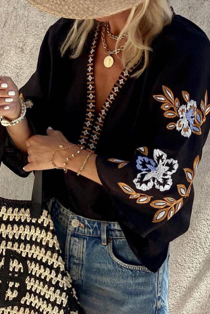 V-Neck Embroidered Top