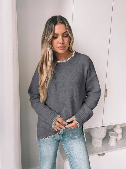 Knit Sweater with Contrast Trim – Casual & Cozy