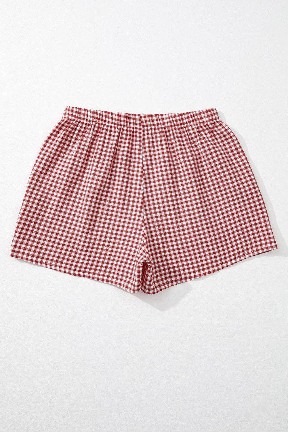 Red Gingham High Waisted Elastic Waist Summer Shorts