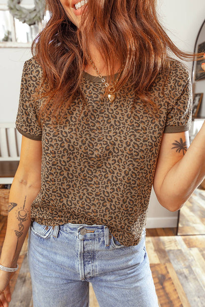 LDC Khaki Fierce Leopard Crew Neck T Shirt|S-4X