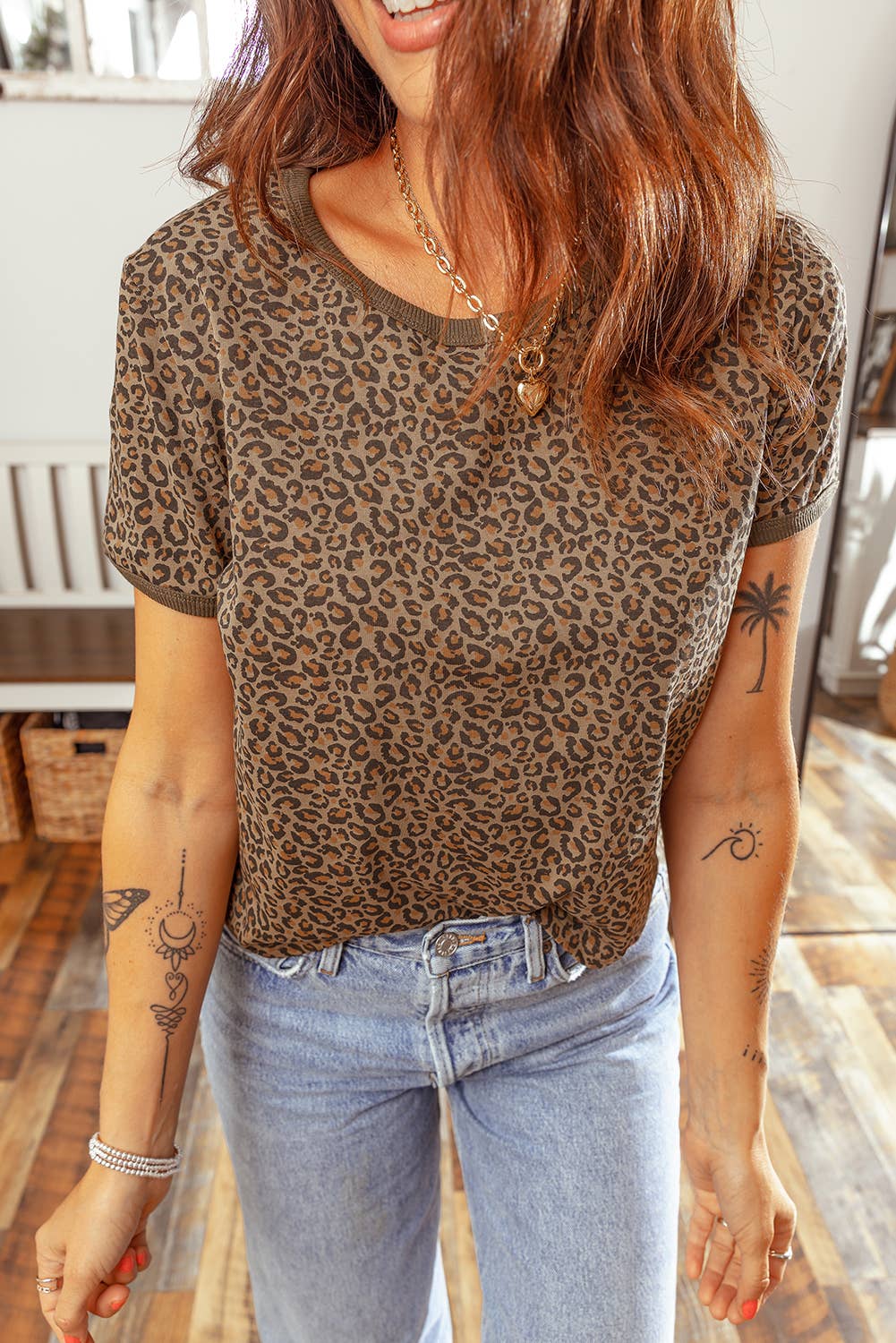 LDC Khaki Fierce Leopard Crew Neck T Shirt|S-4X
