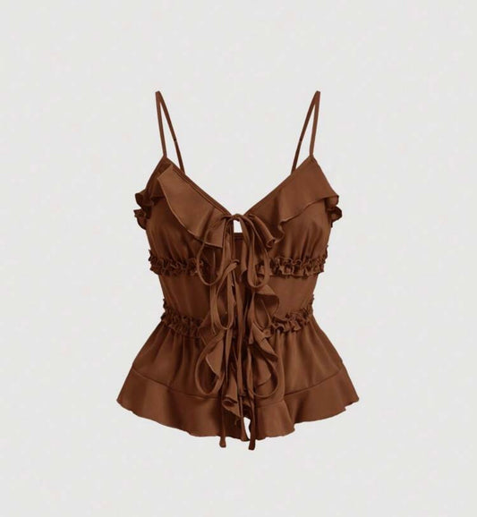 brown ruffle top