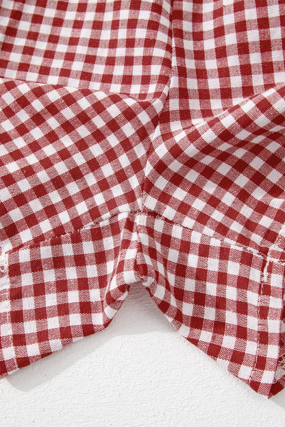 Red Gingham High Waisted Elastic Waist Summer Shorts