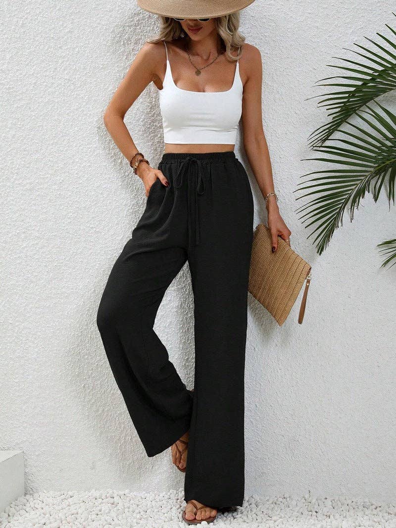 High Waist Drawstring Wide Leg Lounge Pants