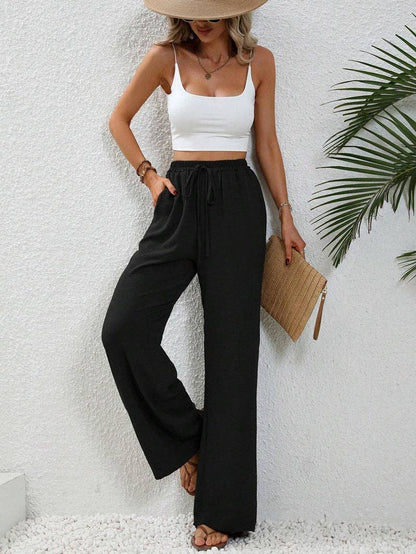 High Waist Drawstring Wide Leg Lounge Pants